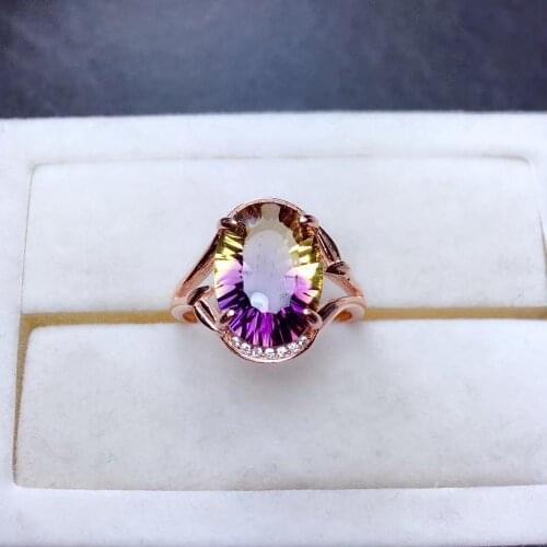 Fashion purple yellow color ametrine gemstone ring women bright color jewelry big size natural gem good cut shiny birthday gift