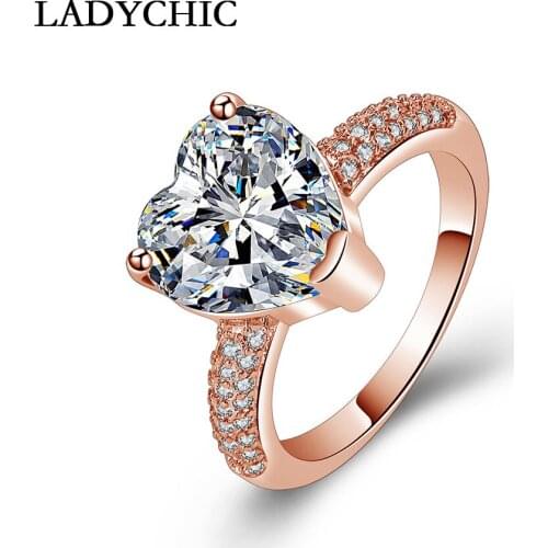 LADYCHIC Fashion Jewelry Love Heart Shaped Big Zircon Promise Ring Wedding Engagement Rings for Women Bijoux Femme Gift LR1038