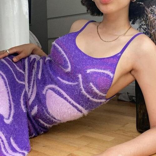 Paisley Print Y2K Knit Dress Women Summer Hollow Out Backless Sexy Sleeveless Spaghetti Strap Beach Midi Dresses Party Holdiay