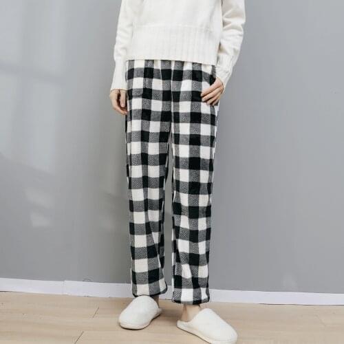 Winter Flannel sleep bottoms women keep warm fashion plaid home trousers casual pyjamas women sleep pants trousers