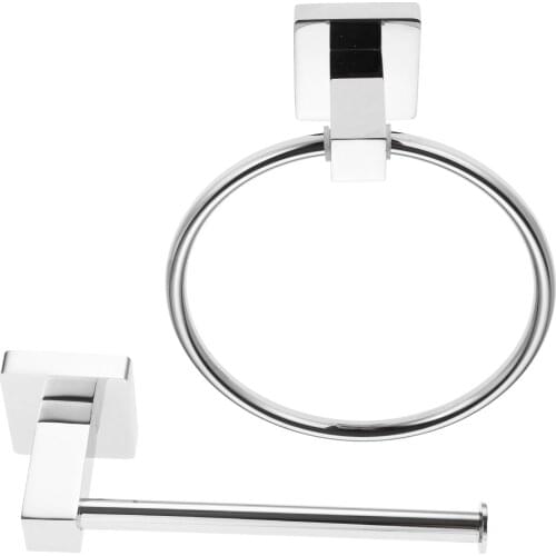 1set Round Bathroom Towel Ring and Toilet Roll Holder 304 Stainless Steel Toilet Wall Mount Holder