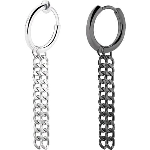 1Pcs Long Ear Clip Earrings Popular Fashion Stainless Steel Chain Tassel Circle Pendant Puncture Accessories