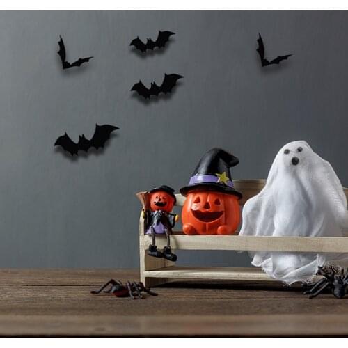 12pcs Halloween Decoration 3D Black PVC Bats Halloween Party DIY Decor Bar Room Halloween Party Scary Decos Props Wall Sticker