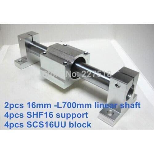 16mm linear set: 2pcs 16mm - 700mm linear round shaft +4pcs SK16 shaft support+4pcs SCS16UU linear bearing block