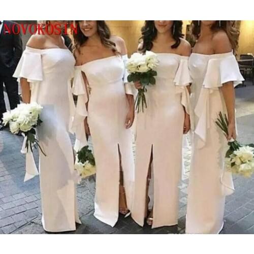 2019 Ivory Bridesmaid Dresses Off Shoulder Simple Floor Length Wedding Bridesmaids Gown Maid of Honor Dress robes de demoiselle