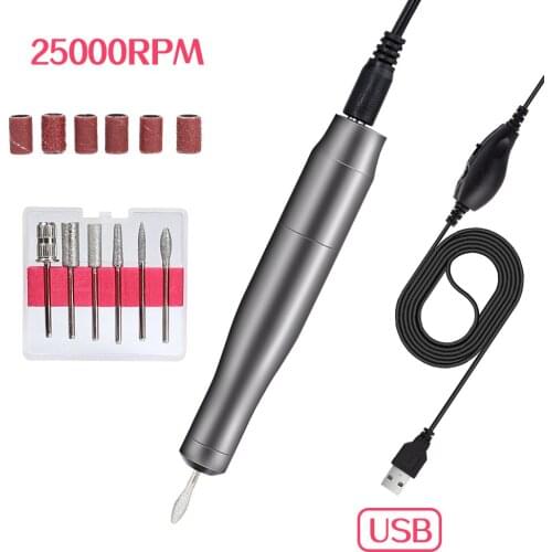 25000RPM Portable Nail Drills With 6 Pieces Nail Drill Bit Manicure Pedicure Machine Electric Nail File Mill Cutter Nail Tools