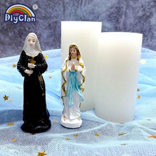 3D Virgin Mary Silicone Mold DIY Nun Tatue Sculpture Decoration Handmade Mould Resin Soap Chocolate Candy Fondant Cake Tools