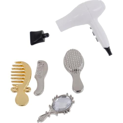 5pcs/Set 1/12 Dollhouse Miniature Practical Bathroom Accessories Comb Hair Dryer Mirror Model Building Kits Kids Toys