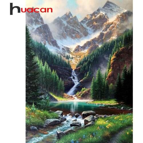 Huacan 5D Diamond Painting Rhinestones Mountain Waterfall Diamond Embroidery Mosaic Landscape Beaded Pictures Home Decor