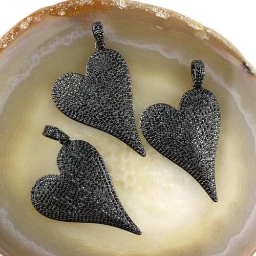 30*42mm 5pcs/lot Retro style big pendant,plated heart shape black cz charm,necklace jewelry making component wholesale