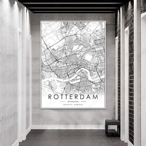 Black and White City Map The Rotterdam City Map Poster HD Print Wall Art Canvas Nordic Landscape Painting for Home Decor