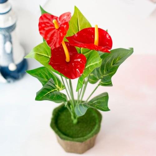 12Heads 34cm Artificial Anthurium Flower Floral Decor Home Office Fake Flower Ornament Living Room Decoration Artificial Tree