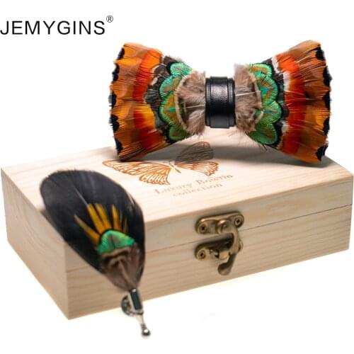 JEMYGINS Original Design Feather Bow Tie Exquisite Hand Made Bowtie Brooch Gift For Men Wedding Party Necktie Accessories