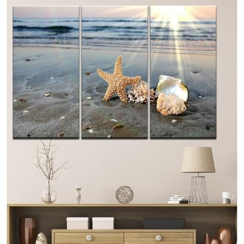 Canvas Painting seashells on the beach 3 Pieces Wall Art Painting Modular Wallpapers Poster Print for living room Home Decor