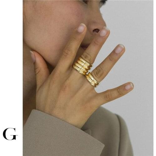 GHIDBK Stainless Steel Minimalist Double Layers Wide Glossy Rings Statement Designed Rings for Women Street Style Sisters' Ring