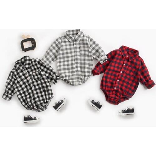 New 2020 Spring Autumn Newborn Baby Boys Plaid Long Sleeve Clothes Rompers Baby Toddler Boys Triangle Jumpsuits 0-3Yrs