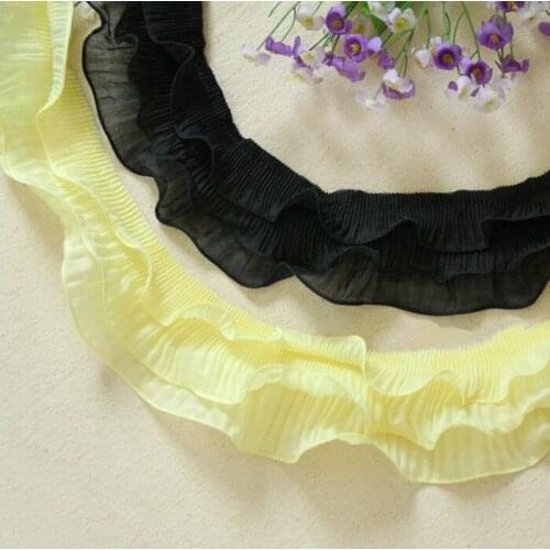 5Yard/lot Diy Lace Trim Black Yellow White Chiffon Organ Pleated Lace Fabric 7.3cm Doll Skirt Lace Clothes Dress Accessories