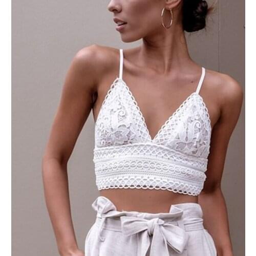 Summer Women Sexy Small Sling Top V-neck Backless Lace Bottoming Short Tube Top Vest Lace Sling Temperament Bottoming