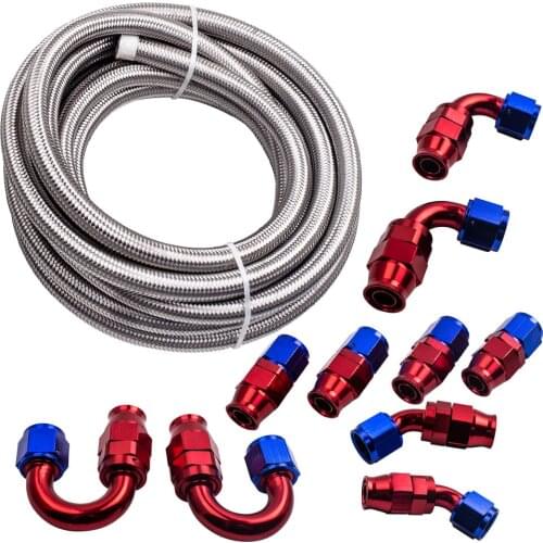 AN-10 Stainless Steel PTFE Fuel Gas Oil Line 20FT + Fitting Hose End Swivel Kit
