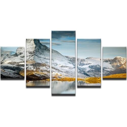 Canvas Painting Wall Pictures 5 Panel Snow Mountain Lake Landscape Poster For Living Room Home Decor Abstract Painting On Canvas