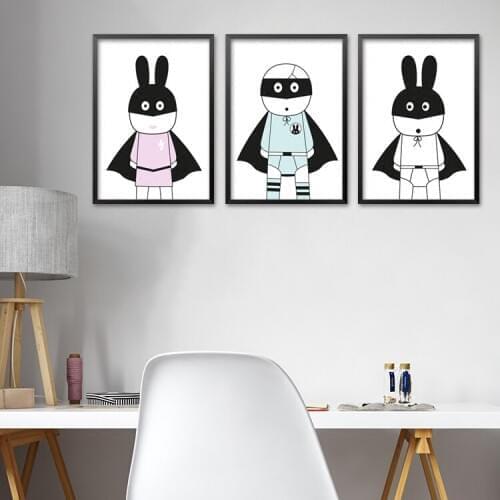 Cartoon Bunny Child Wall Art Canvas Painting Nordic Poster And Print Black White Alphabet Picture Childrens Room Decoration