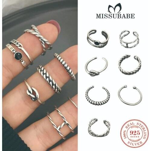 Real Sterling Silver 925 Ring Vintage Exquisite Geometry Ajustable Open Ring On Finger New Fashion Jewelry Gift For Women Girls