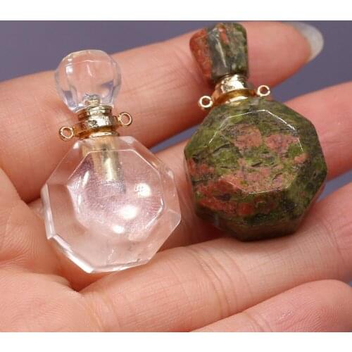 Natural Stone Gem Perfume Bottle Pendant Quartz Agate Handmade DIY OL Cute Necklace Sweater Chain Jewelry Accessories Pendants