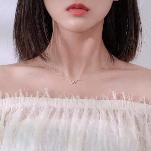 New Double V-shaped Korean Silver Color Cubic Zirconia Clavicle Chain Necklace For Women Girls Simple Trendy Jewelry