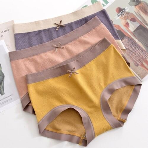 New Womens Underwear Sexy Solid Color Panties Japanese Cute Girl Comfort Briefs Mid Waist Seamless Underpants Female Lingerie