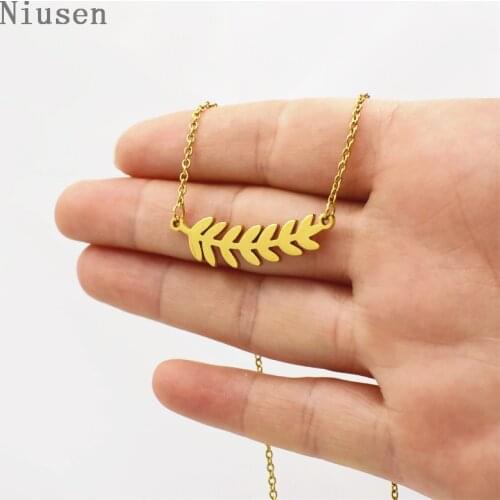 Olive Branch Necklace Stainless Steel Laurel Leaf Necklace Minimalist Everyday Jewelry Simple Bridesmaid Gift For Women Girls