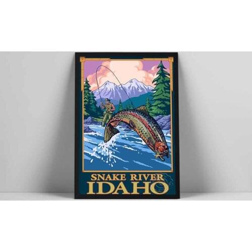Idaho Poster Fly Fishing Scene Art Prints Decoration Snake River Canvas Painting Nordic Wall Pictures Living Room Decor Gifts