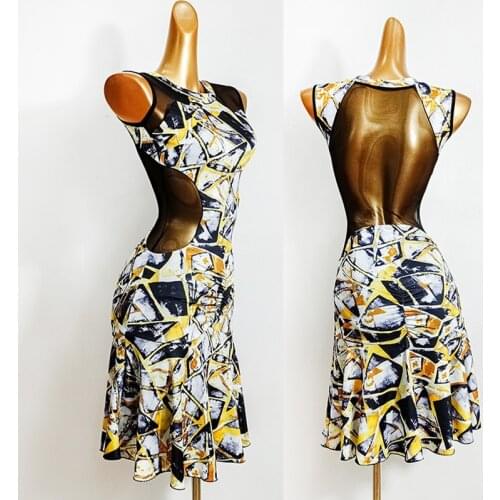 Latin Dance Dress WomenS Sleeveless Practice Clothes Sexy Mesh Samba Tango Latin Competition Dance Performance Clothes DN7102