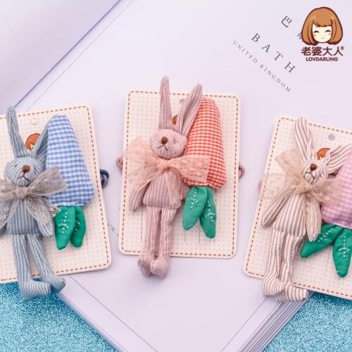 Japanese and Korean Handmade Plaid Cloth Bunny, Eating Radish Cool Creative Hair Band, High Elastic Rubber Headband Head Rope