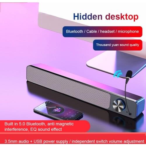 AUX Wired Wireless Computer Speakers Home Theater Bluetooth Speaker Bass Column Sound Bar for PC TV Built-in Microphone