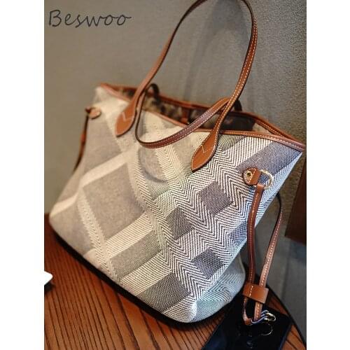 New Ladies Luxury Designer Bags Fashion Elegant Commuter Underarm Bags for Women Cow Leather Canvas Large Capacity Shoulder Bag