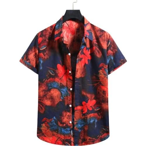 Mens Floral Print Beach Shirts Hipster Hawaiian Aloha Shirt Men Slim Fit Short Sleeve Shirt Men Harajuku Casual Chemise Homme