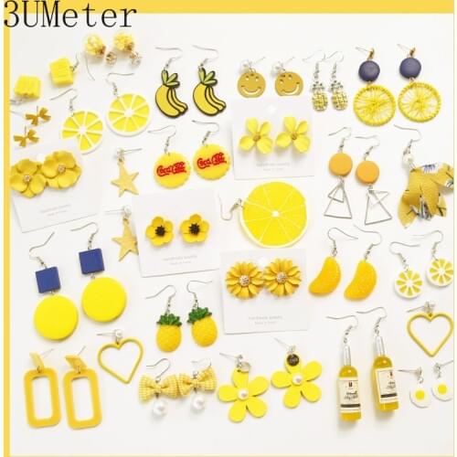 3UMeter 2019 New Yellow Earrings Cute Series For Women Flower Drop Earrings Geometry Korean Simple Fruit Earrings Wild Gift