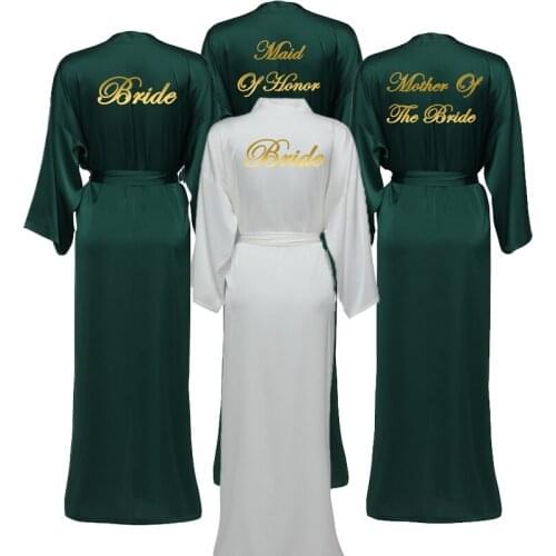 Silk Satin Long Lace Robes Long Sleeve Custom Bridesmaid Robes Bride Robe Women Long Wedding Bathrobe Dark Green