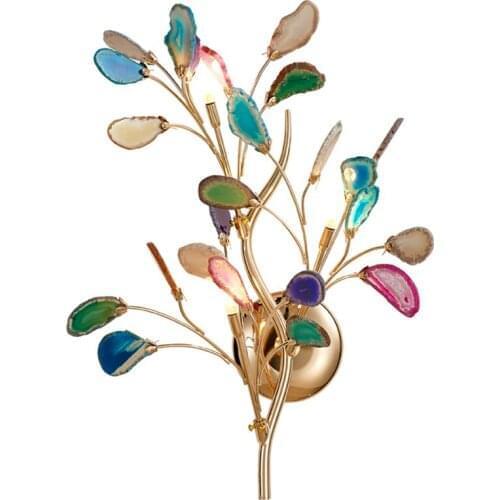Modern Led Agate Wall Lamps Colorful Agate Wall Sconce Light LED Gold Brass Copper Light In Foyer Bedroom Bedside Headbard Lamp