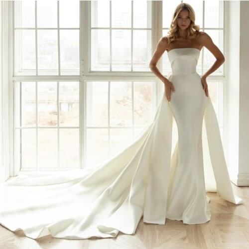 New Arrival Mermaid Wedding Dress with Detachable Train Robes De Mariée Custom Made Sweep Train Vestido De Noiva Strapless