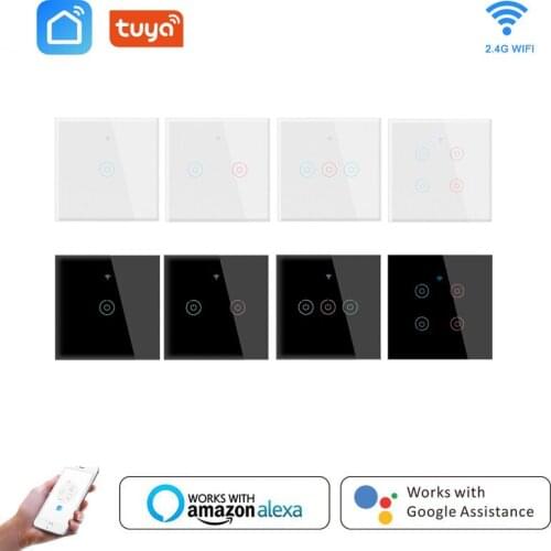 Tuya Smart Home Wifi Wall Touch Switch No Neutral Wire Required Smart Light Switch 1 2 3 4 Gang 220V Work With Alexa Google Home