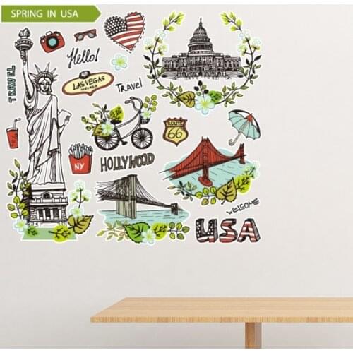 Spring Liberty White House USA Graffiti Removable Wall Sticker Art Decals Mural DIY Wallpaper for Room Decal