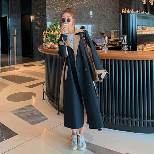 Womens Windbreaker Spring Autumn Korean Long Black Loose Design Sense New Cloak High Quality Jacket Fashion Trench Coat Female