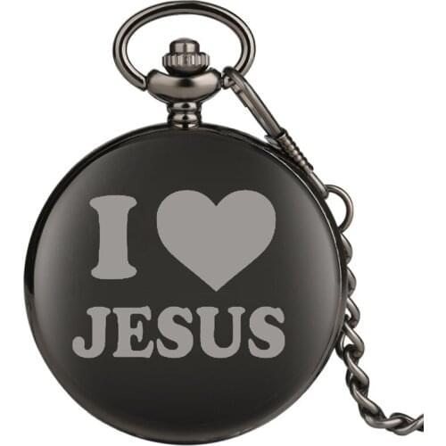 Vintage Quartz Pocket Watch Retro for Women Men I Love Jesus Series Gift for Pocket Watch Attractive Thick Chain with Hook