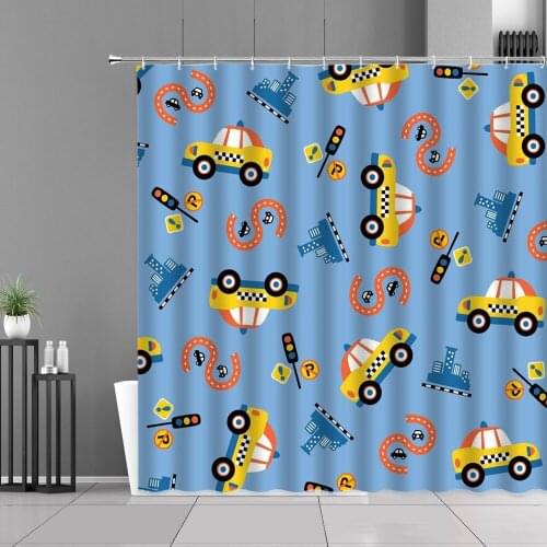 Cartoon Cars Shower Curtain Interest English Letter Number Car Printing Children Bathroom Curtain Boy Room Decor Gift Waterproof