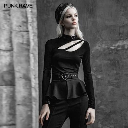 Sexy asymmetrical T-shirt Punk Rave OPT-452TCF Metal buckle turtleneck collar