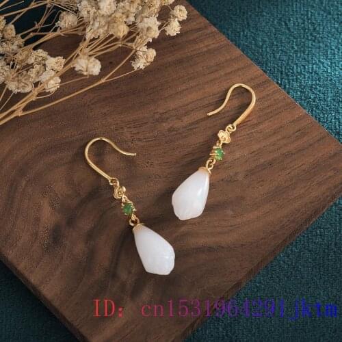 White Jade Flower Earrings Crystal Gemstone Charm Natural Gifts Zircon Women 925 Silver Fashion Chalcedony Jewelry Amulet