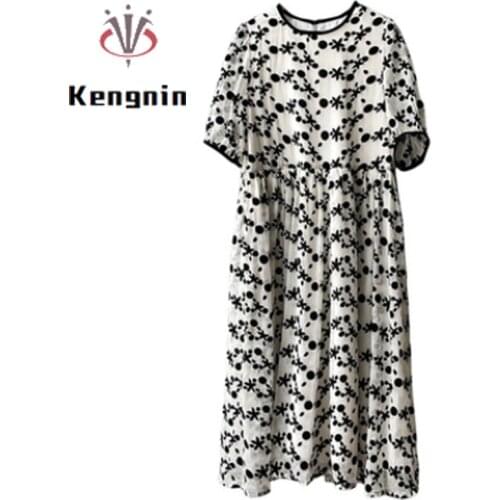 Plant Print Floral Womens Dresses 2021 Summer Plus Size 4XL Ladies Vestidos Dress French Style Chiffon Puff Sleeve Robe KE1599