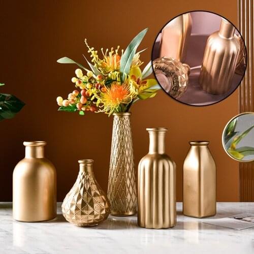 Golden Glass Flower Vases Various Shape Simple Innovative Arrangement Modern Vases for Home Office Decoration ваза для цветов