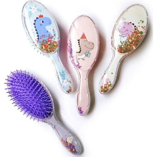 1PCS Cartoon Anti-static Massage Comb Dinosaur Sequins Hair Brush Shower Wet Hair Brush Women Girls Salon Hair Styling Tools